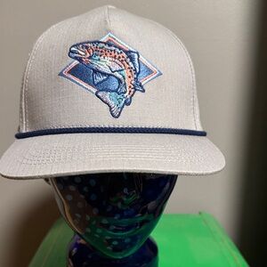BURLEBO Light Gray Hat with Blue and Orange Fish Embroidery